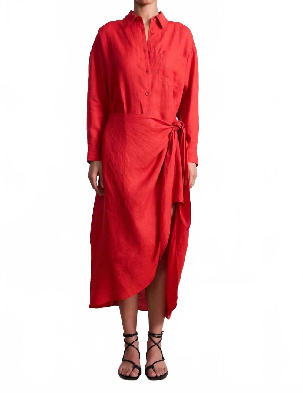 NEW APIECE APART danville sarong shirt dress in poppy red